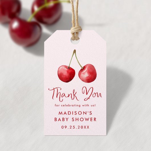 遊び心あふれる水彩チェリー ベイビー シャワー ギフトタグ