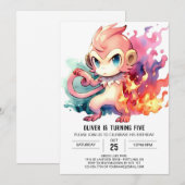 遊び心あふれる水彩モンキー誕生日 招待状 (正面/裏面)