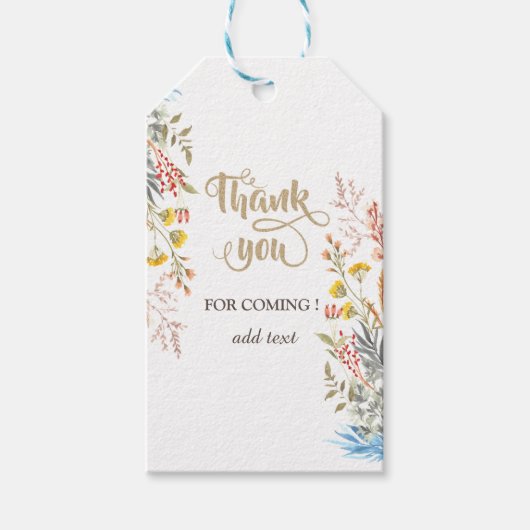 遊び心あふれる水彩画のワイルドフラワー ドライ ギフトタグ (正面)