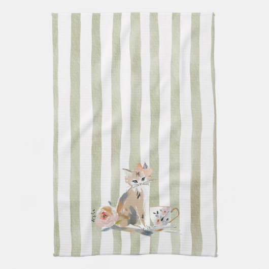 遊び心あふれる水彩画の猫のキッチンタオル キッチンタオル (縦)