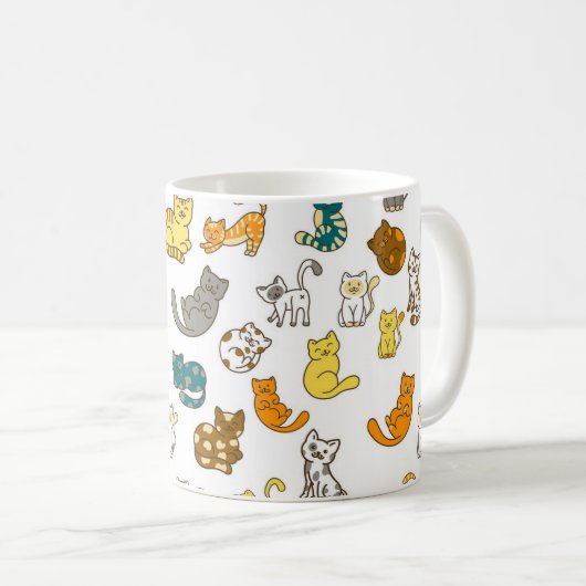 遊び心あふれる水玉とストライプの猫たち コーヒーマグカップ (正面右)