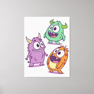 遊び心あふれる漫画のモンスター - かわいい大きな目をしたキャラクター キャンバスプリント