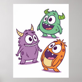 遊び心あふれる漫画のモンスター - かわいい大きな目をしたキャラクター ポスター