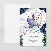 遊び心あふれる牧場の羊の誕生日 サンキューカード (正面/裏面)