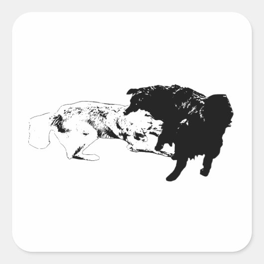 遊び心あふれる犬のステッカー スクエアシール (正面)