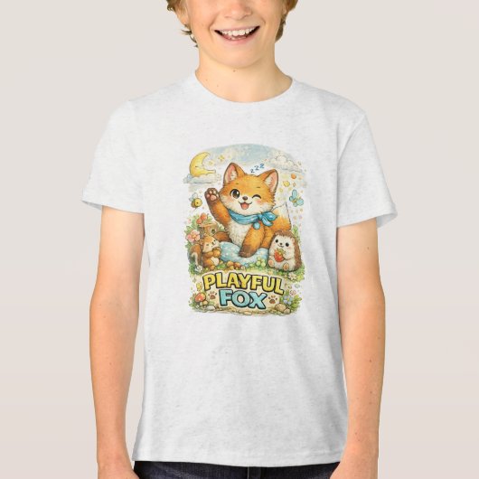 遊び心あふれる狐 トライブレンドTシャツ (正面)