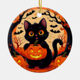 🌕🎃 遊び心あふれる猫とカボチャのハロウィーン 🌕✨🐾 セラミックオーナメント