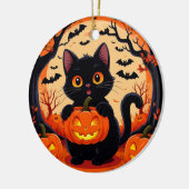 🌕🎃 遊び心あふれる猫とカボチャのハロウィーン 🌕✨🐾 セラミックオーナメント (左)