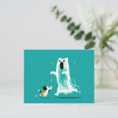 遊び心あふれる猫と仲良しのお化け 〜 かわいいハロウィン シーズンポストカード (スタンド正面)