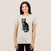 遊び心あふれる猫の木版画スタイル トライブレンドTシャツ (正面全面)