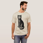 遊び心あふれる猫の木版画スタイル Tシャツ (正面フル)