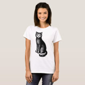 遊び心あふれる猫の木版画スタイル Tシャツ (正面フル)