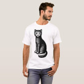 遊び心あふれる猫の木版画スタイル Tシャツ (正面フル)