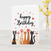 遊び心あふれる猫の誕生日アートカード カード (黄色い花)