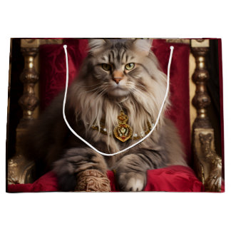 「遊び心あふれる猫デザインのバッグ - 猫好きのためのキュートなアクセサリー」 ラージペーパーバッグ