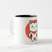 遊び心あふれる猫デザインの陶器マグカップ ツートーンマグカップ (正面左)