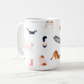 遊び心あふれる猫柄 - かわいい猫好きのためのデザイン コーヒーマグカップ (正面左)