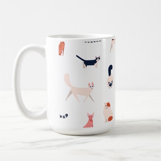 遊び心あふれる猫柄 - かわいい猫好きのためのデザイン コーヒーマグカップ (左)