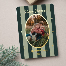 遊び心あふれる緑のストライプの写真のホリデーカード 箔シーズンカード
