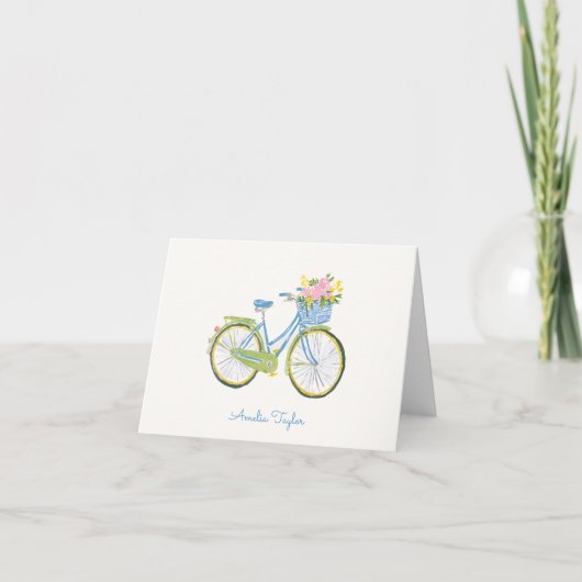 遊び心あふれる自転車のイラスト　名前入り ノートカード (正面)