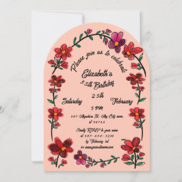 遊び心あふれる花のアーチボーダー　３５歳の誕生日パーティー 招待状