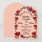 遊び心あふれる花のアーチボーダー　３５歳の誕生日パーティー 招待状 (正面/裏面)