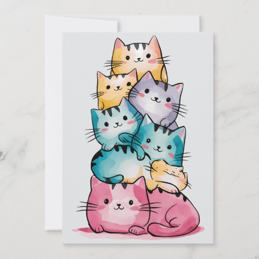 遊び心あふれる虹色ねこ誕生日招待状 招待状 (正面)