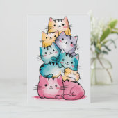 遊び心あふれる虹色ねこ誕生日招待状 招待状 (スタンド正面)