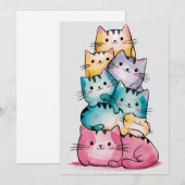 遊び心あふれる虹色ねこ誕生日招待状 招待状 (正面/裏面)