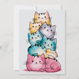 遊び心あふれる虹色ねこ誕生日招待状 招待状