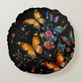 遊び心あふれる蝶の庭園 ラウンドクッション (正面)