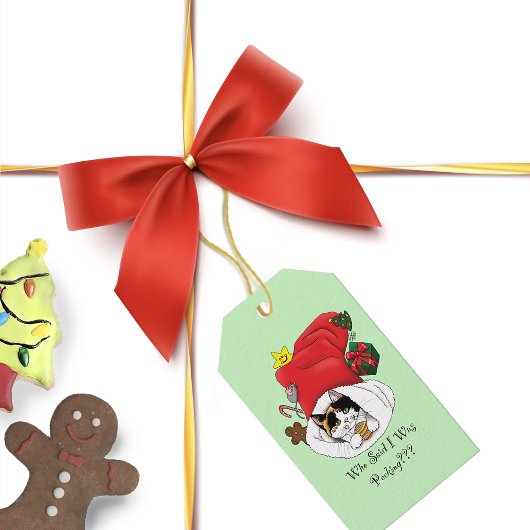 遊び心あふれる赤いクリスマスのカラー子猫の休日 ギフトタグ