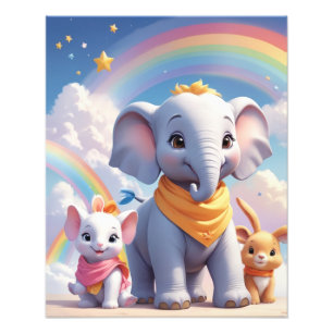 遊び心あふれる赤ちゃん動物の壁アート フォトプリント           