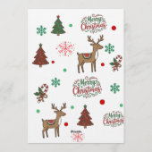 遊び心あふれる赤と緑のクリスマスツリーと鹿のカード 招待状 (裏面)