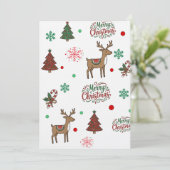 遊び心あふれる赤と緑のクリスマスツリーと鹿のカード 招待状 (スタンド正面)