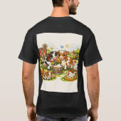 遊び心あふれる農場ライフ: かわいい牛とニワトリのデザイン Tシャツ (裏面)