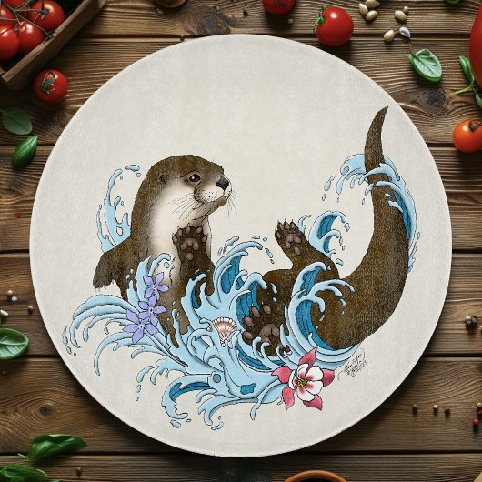 遊び心あふれる青いカワウソの水しぶき カッティングボード
