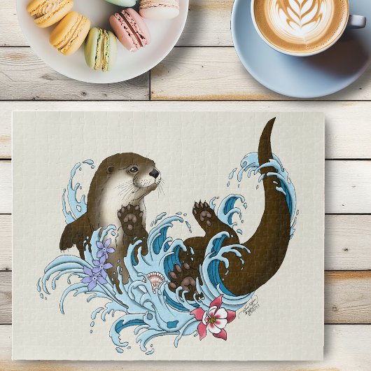 遊び心あふれる青いカワウソの水しぶき ジグソーパズル