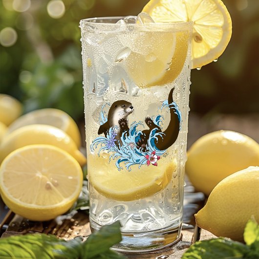 遊び心あふれる青いカワウソの水しぶき タンブラーグラス