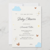 遊び心あふれる青と茶色のクマのベビーシャワー招待状 招待状 (正面)