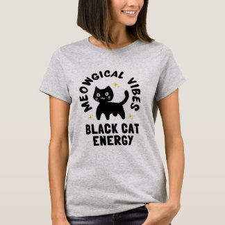 遊び心あふれる黒猫エナジー、輝くネコデザイン Tシャツ