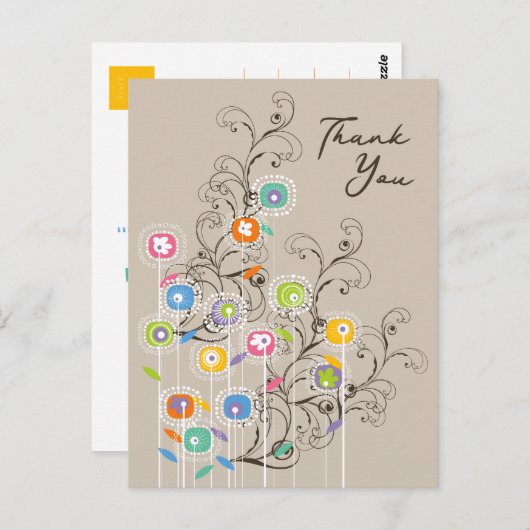遊び心あふれる カラフルでグルービーな花園に感謝 ポストカード (正面/裏面)