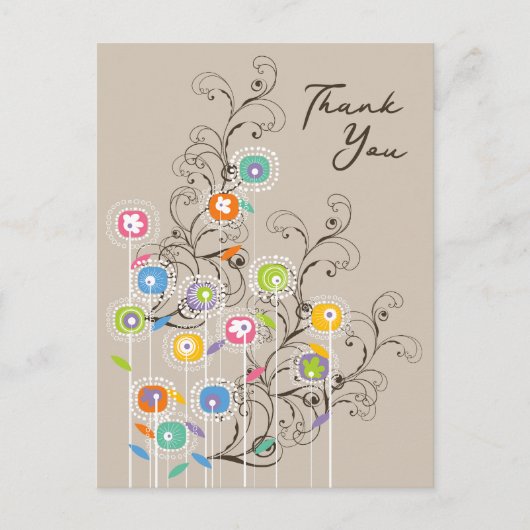 遊び心あふれる カラフルでグルービーな花園に感謝 ポストカード (正面)