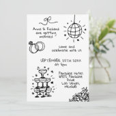 遊び心あふれる 個性的な 楽しい 落書き イラスト ウェディング 招待状 (スタンド正面)