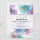 遊び心あふれる 明るい色彩の花 水彩 結婚式 招待状 (正面)