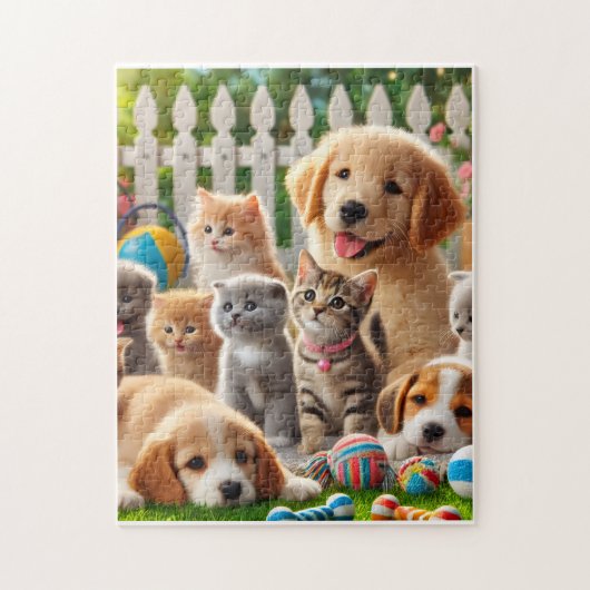 遊び心いっぱいの子犬たち&好奇心旺盛な子猫たち ジグソーパズル (縦)
