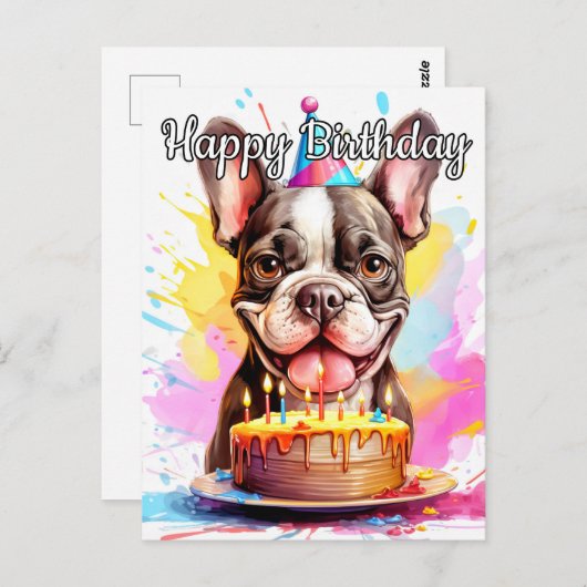 遊び心いっぱいの子犬の誕生日おめでとう ポストカード (正面/裏面)