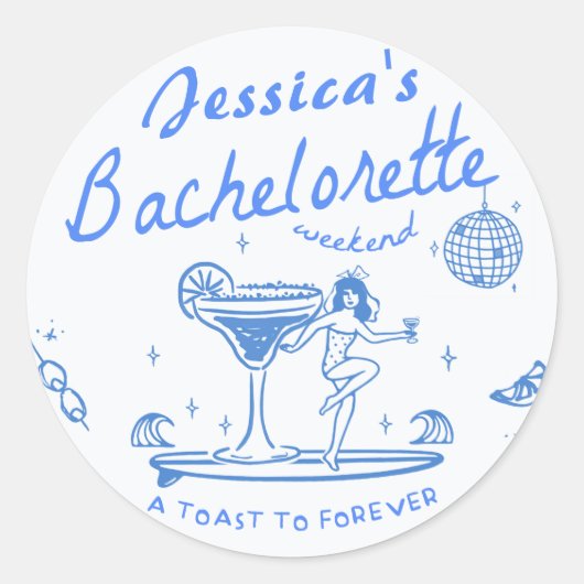 遊び心たっぷりな手描きビーチ独身最後の祭り ラウンドシール (正面)