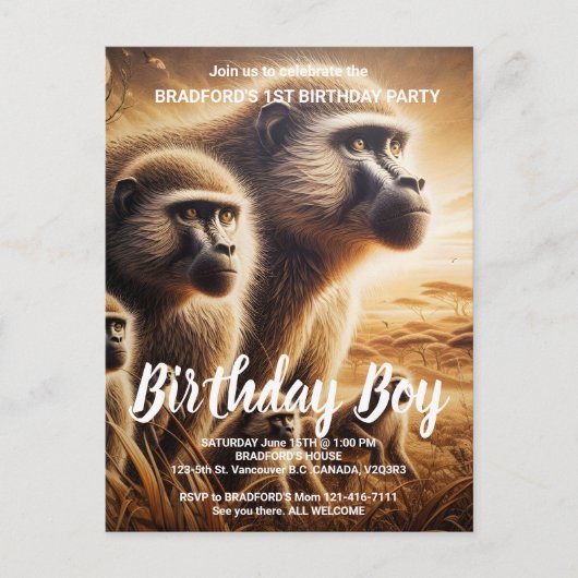 遊び心たっぷりのサルが草原で踊る ポストカード (正面)