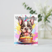 遊び心たっぷりの子犬の誕生日おめでとう ポストカード (スタンド正面)